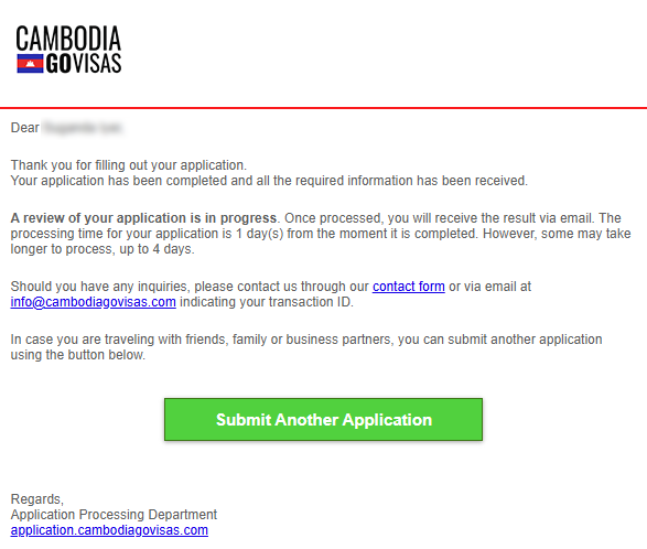 Cambodia visa email pending